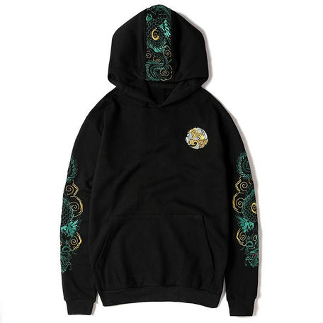 Green Dragon Sleeves Embroidered Hoodie