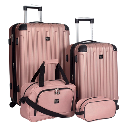 Expandable Travel Hardside Luggage Bag Travel Set, 4-piece, Rose Gold