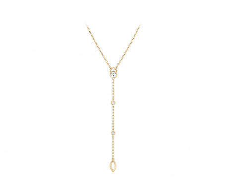 CO tie necklace in yellow gold