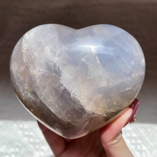 Puffy Blue Rose Quartz Heart with rainbows