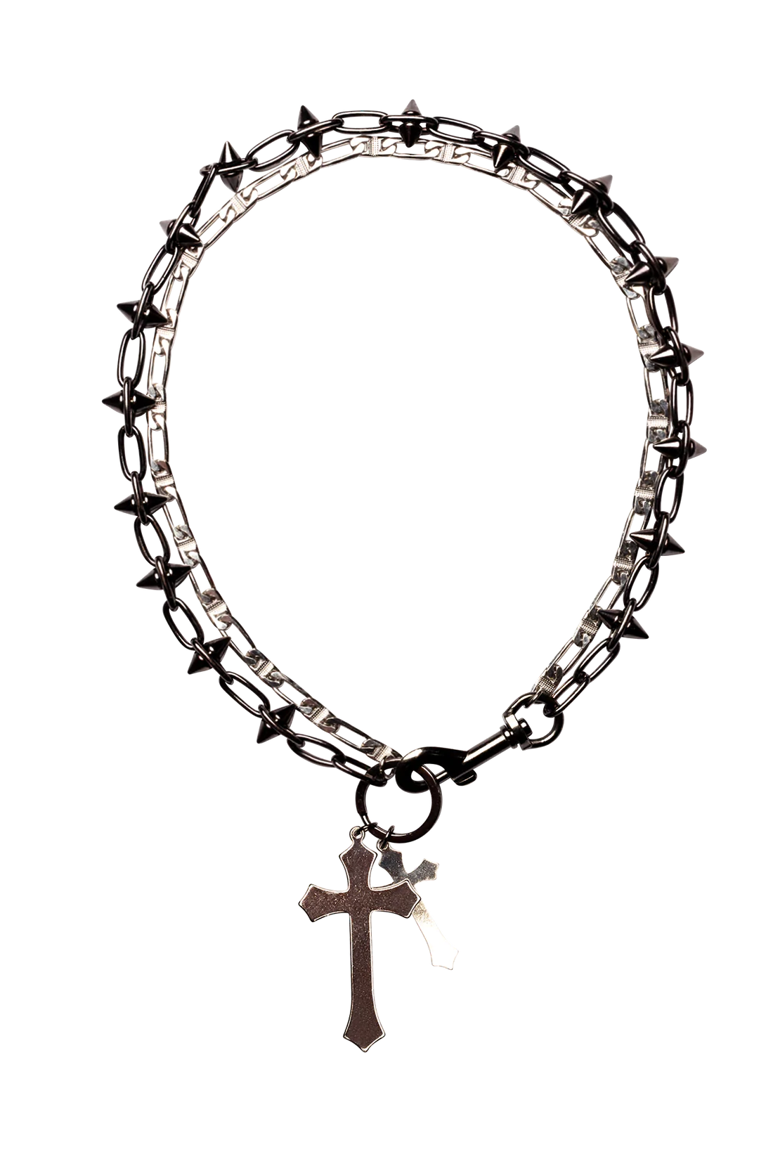 BLACK & SILVER DOUBLE CROSSED NECKLACE