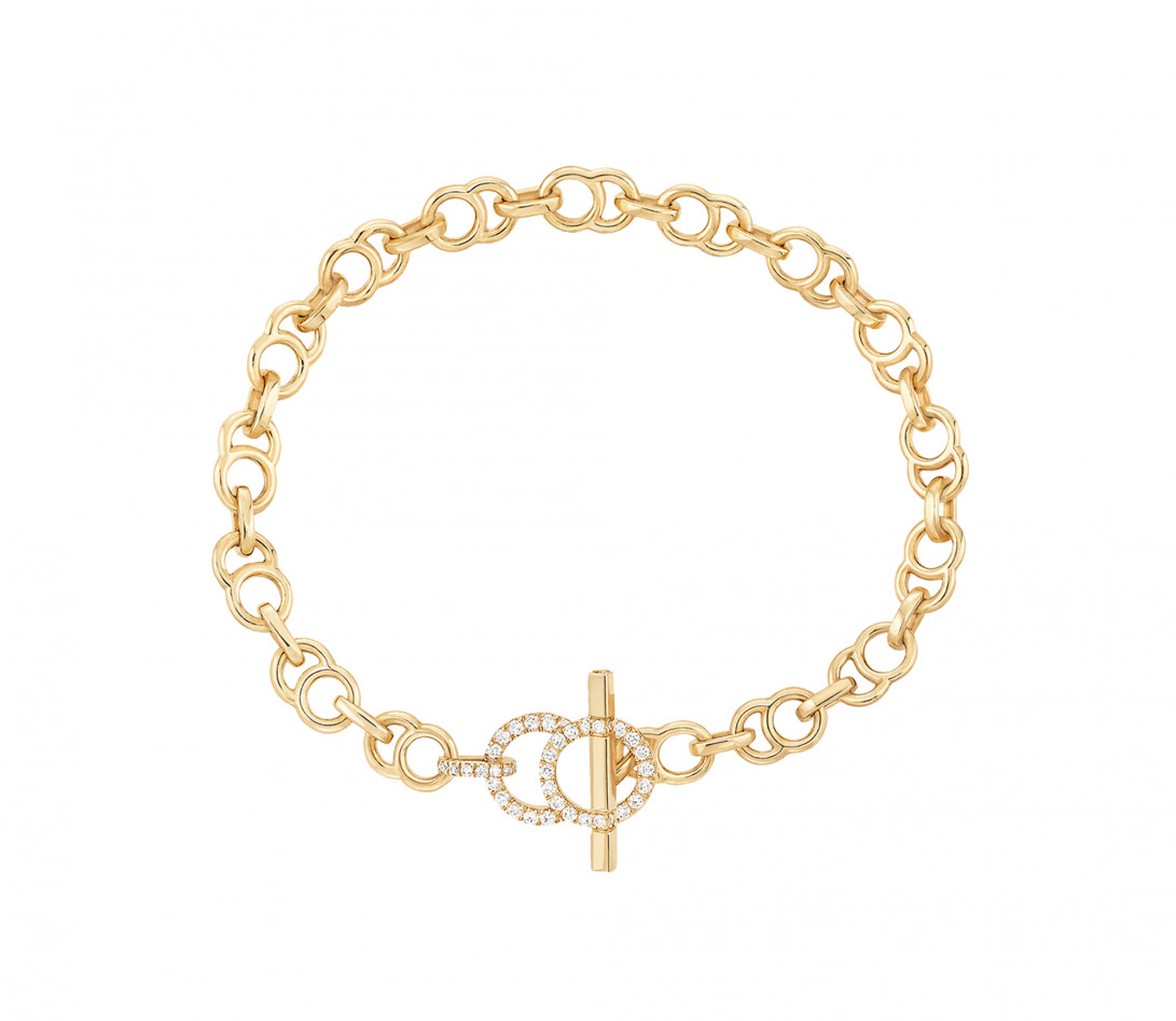 CELESTE chain bracelet with a pave set clasp in yellow gold