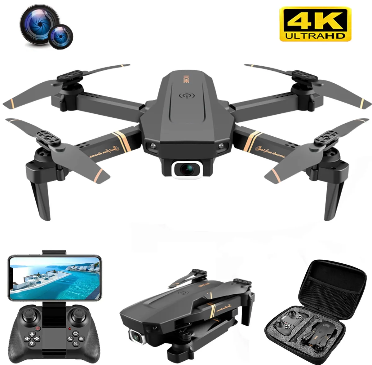  RC Drone 4K 1080P HD Wide Angle Camera WiFi Dual Camera Foldable Quadcopter Real Time Transmission Drone