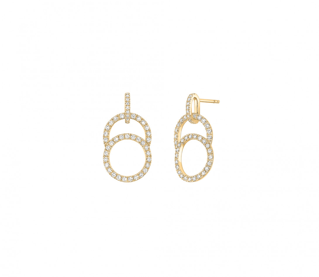 CELESTE pave set hanging earrings in yellow gold