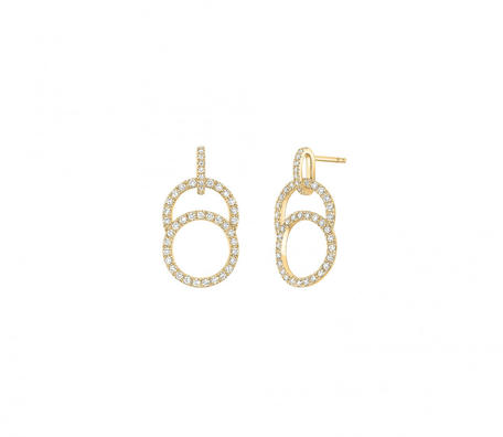 CELESTE pave set hanging earrings in yellow gold