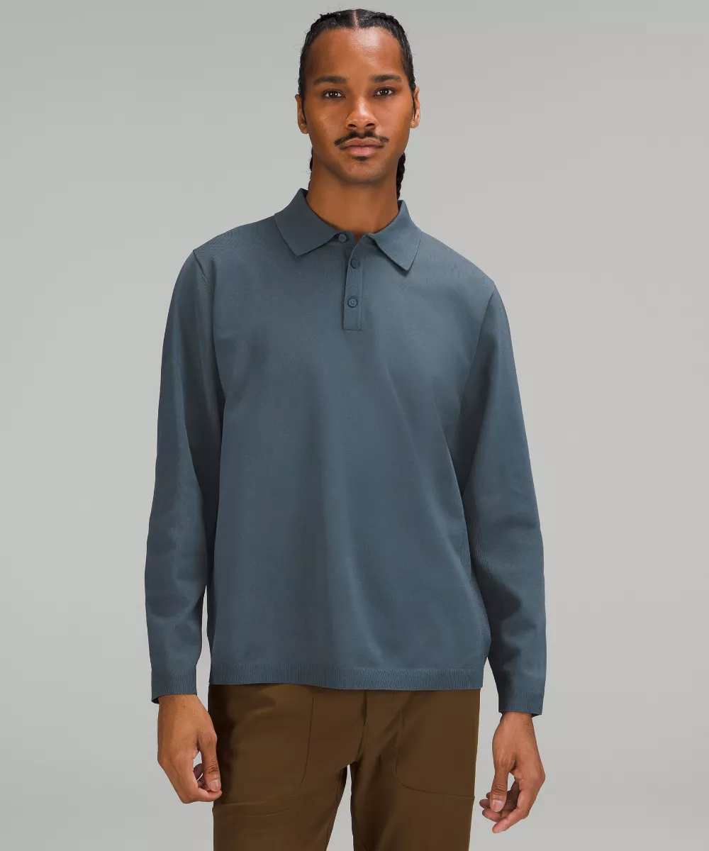 Lightweight Knit Long-Sleeve Polo Shirt