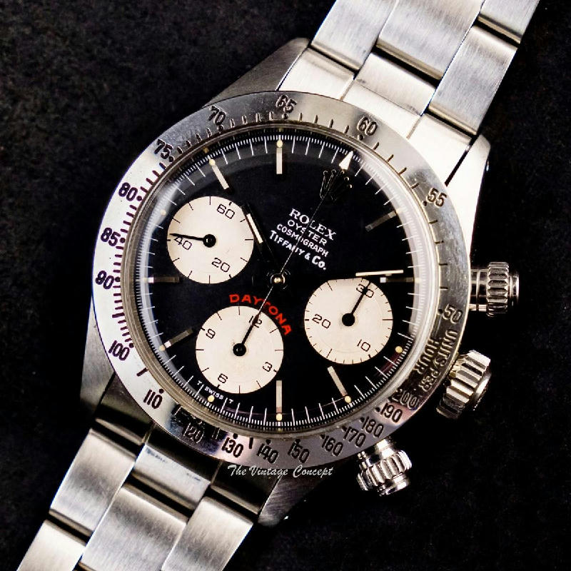 Rolex Daytona Black Dial Tiffany Co. Big Red 6265 w Bracelet from 1974 6265 OT1857
